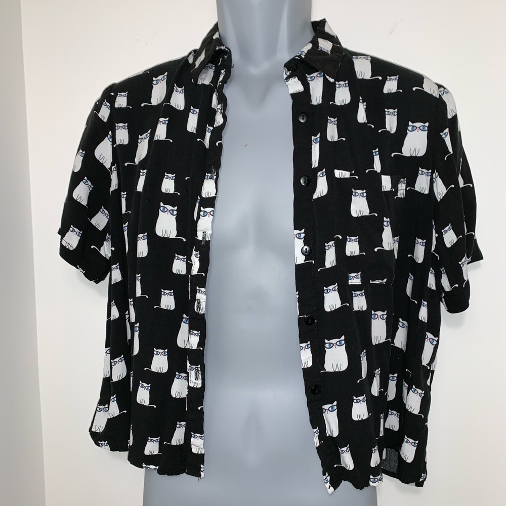 Cropped cat in glasses shirt